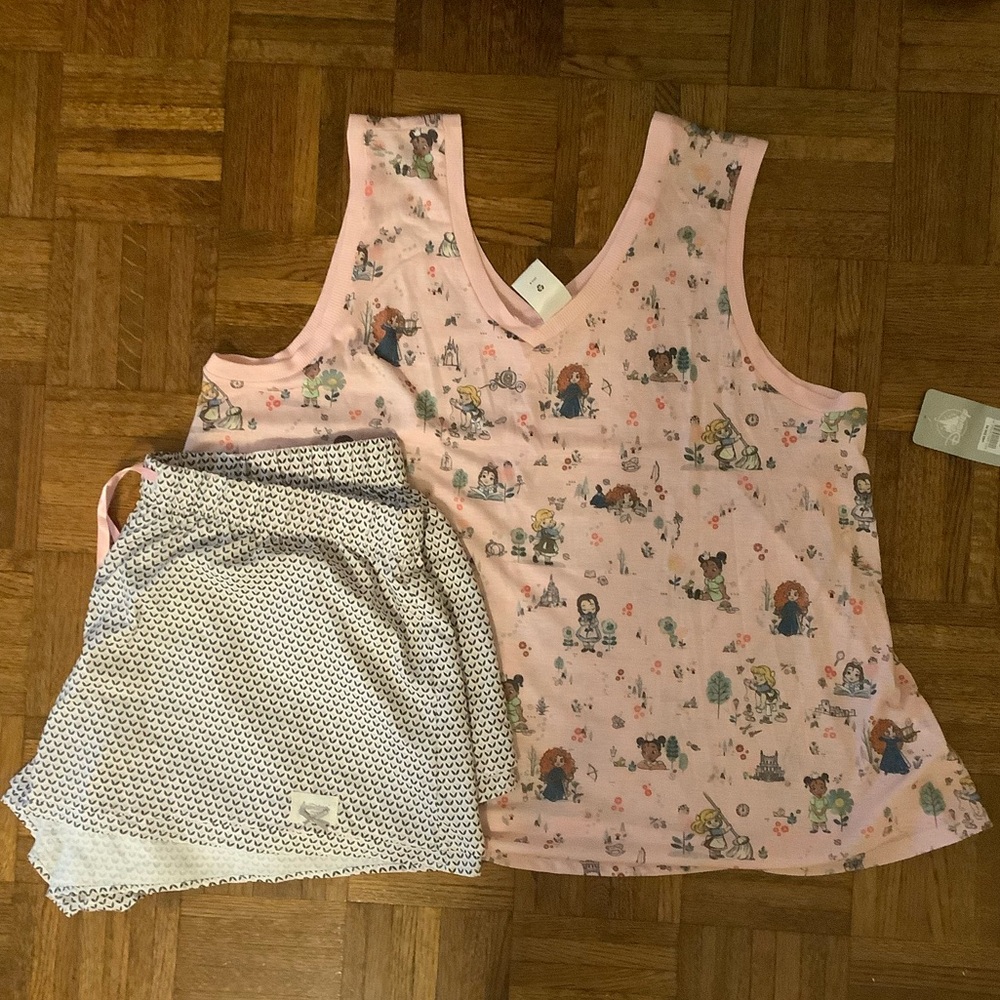 Disney Pink Princess Print Tank and Patterned Sleep Shorts Set